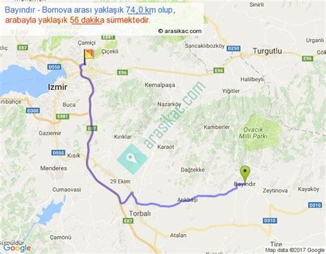 bornova bayındır arası kaç km